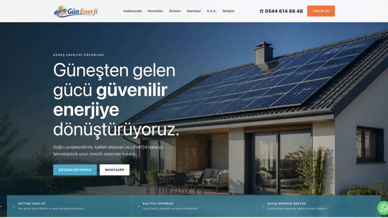 Gün Enerji kurumsal web sitesi ana sayfası